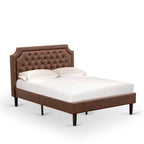 Ensemble de chambre à coucher 2 pièces – Lit plateforme en similicuir et table de chevet, brun foncé, pieds noirs
