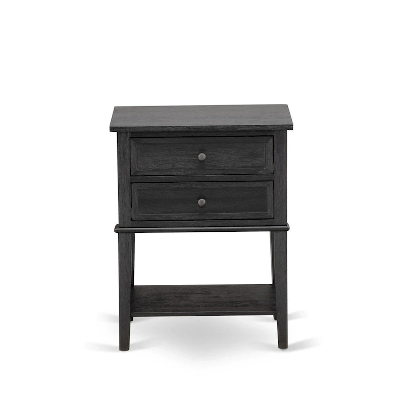 Ensemble de chambre à coucher 2 pièces – Lit plateforme en similicuir et table de chevet, brun foncé, pieds noirs