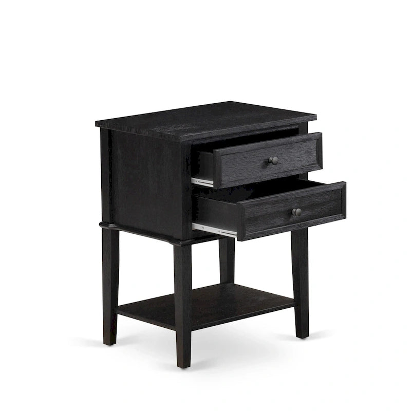 Ensemble de chambre à coucher 2 pièces – Lit plateforme en similicuir et table de chevet, brun foncé, pieds noirs