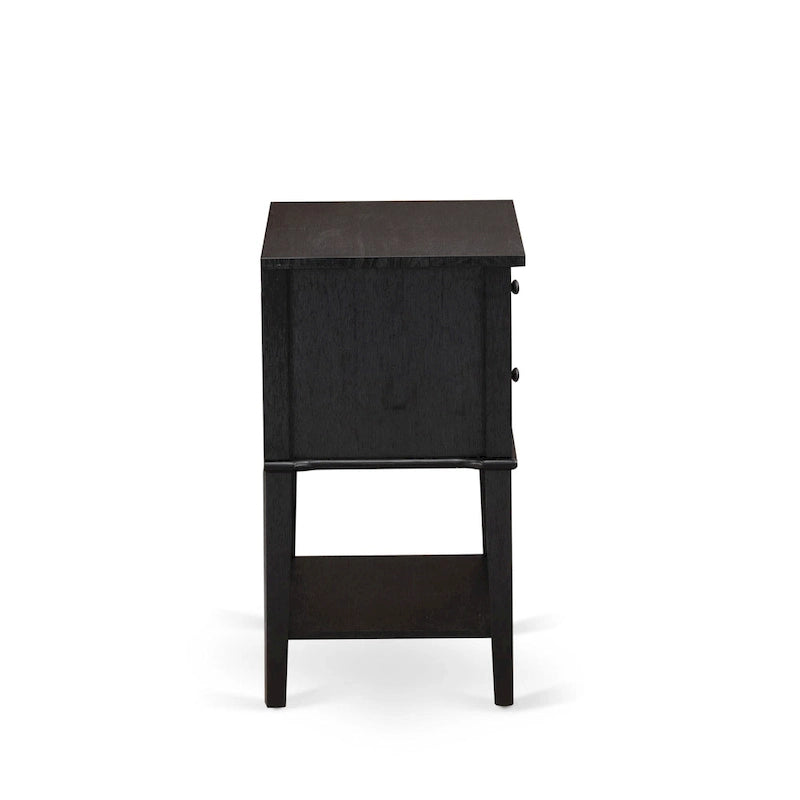 Ensemble de chambre à coucher 2 pièces – Lit plateforme en similicuir et table de chevet, brun foncé, pieds noirs