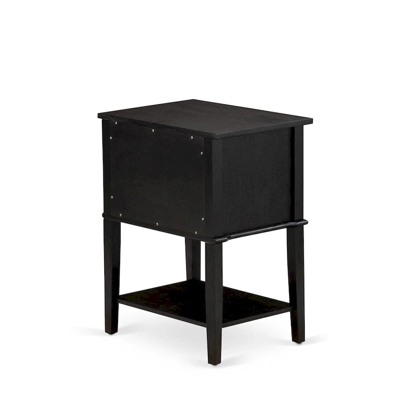 Ensemble de chambre à coucher 2 pièces – Lit plateforme en similicuir et table de chevet, brun foncé, pieds noirs