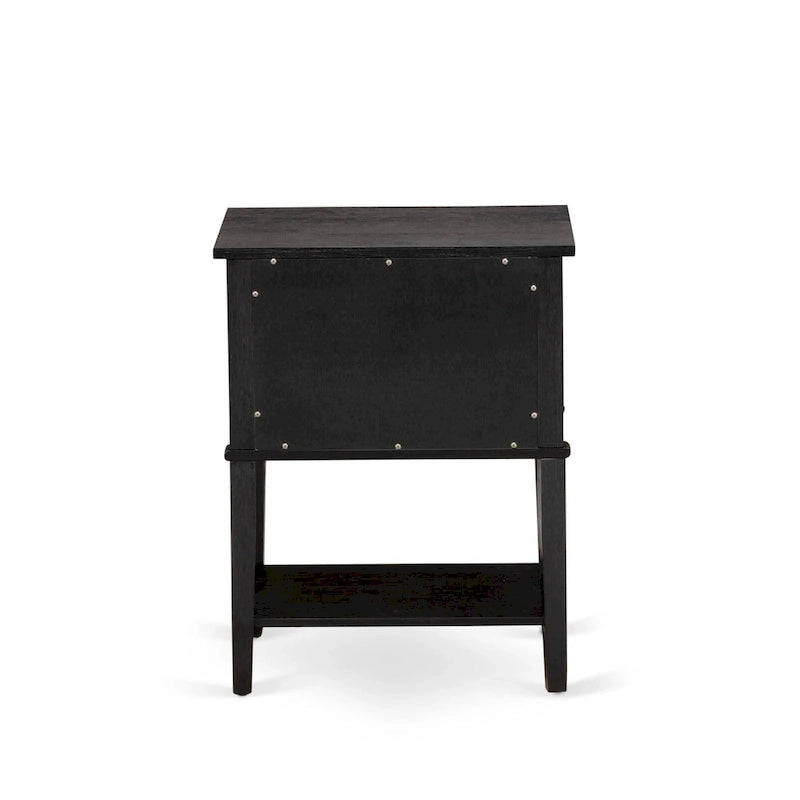 Ensemble de chambre à coucher 2 pièces – Lit plateforme en similicuir et table de chevet, brun foncé, pieds noirs