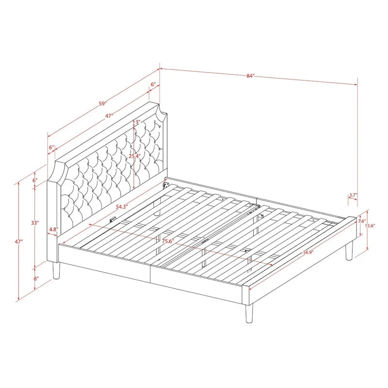 Ensemble de chambre à coucher 2 pièces – Lit plateforme en similicuir et table de chevet, brun foncé, pieds noirs