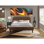 Ensemble de chambre à coucher 2 pièces – Lit plateforme en similicuir et table de chevet, brun foncé, pieds noirs