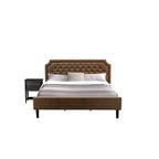 Ensemble de chambre à coucher 2 pièces – Lit plateforme en similicuir et table de chevet, brun foncé, pieds noirs