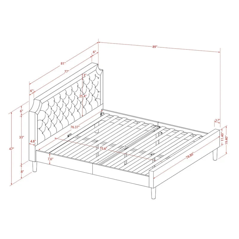 Ensemble de chambre à coucher 2 pièces – Lit plateforme en similicuir et table de chevet, brun foncé, pieds noirs