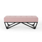 Banc-ottoman en tissu capitonné avec pieds en bois courbé