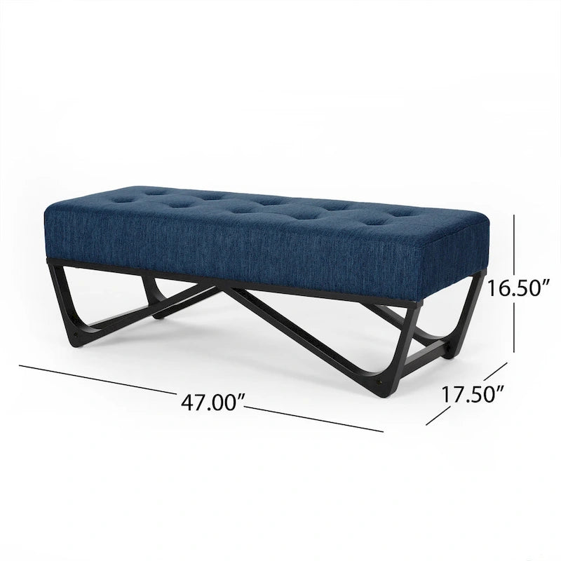 Banc-ottoman en tissu capitonné avec pieds en bois courbé
