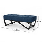 Banc-ottoman en tissu capitonné avec pieds en bois courbé