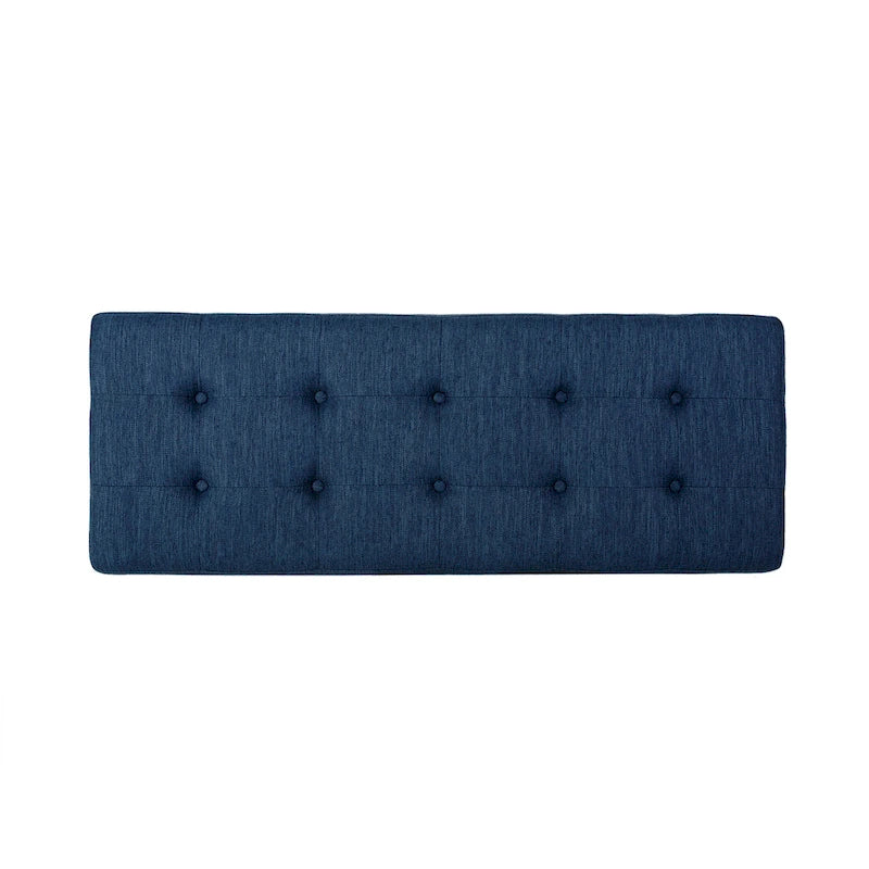 Banc-ottoman en tissu capitonné avec pieds en bois courbé