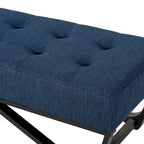 Banc-ottoman en tissu capitonné avec pieds en bois courbé