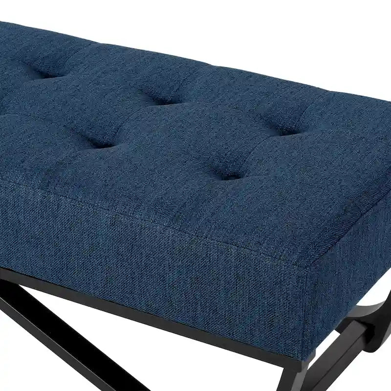 Banc-ottoman en tissu capitonné avec pieds en bois courbé