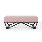 Banc-ottoman en tissu capitonné avec pieds en bois courbé