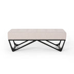 Banc-ottoman en tissu capitonné avec pieds en bois courbé