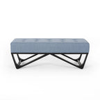 Banc-ottoman en tissu capitonné avec pieds en bois courbé
