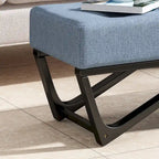 Banc-ottoman en tissu capitonné avec pieds en bois courbé