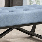 Banc-ottoman en tissu capitonné avec pieds en bois courbé
