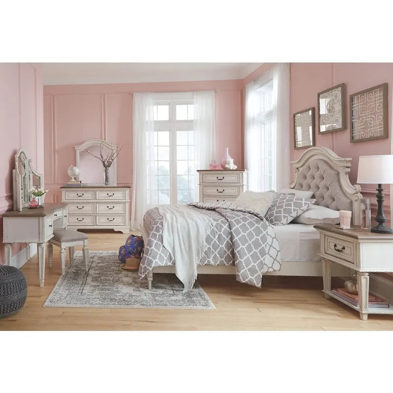 Commode blanche ébréchée – Meuble de rangement de chambre à finition vieillie