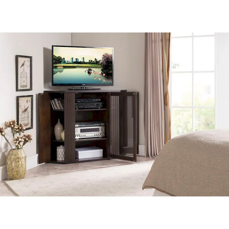 Meuble TV d'angle en bois avec rangement