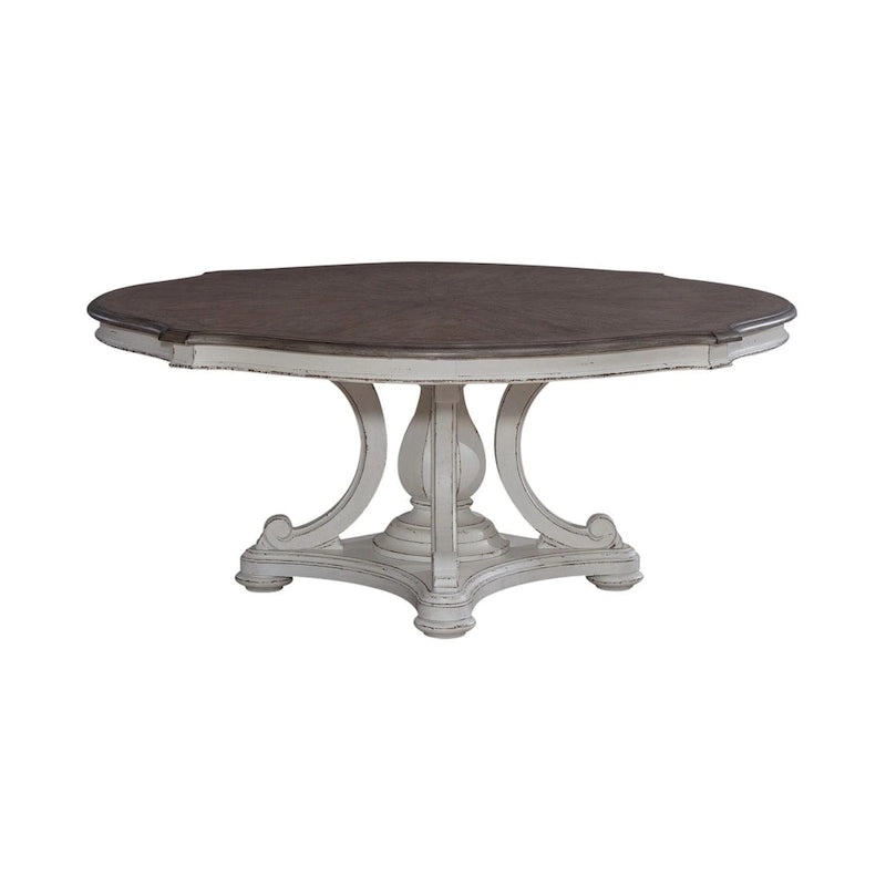 Ensemble de table ronde Magnolia Manor blanc antique et écorce vieillie
