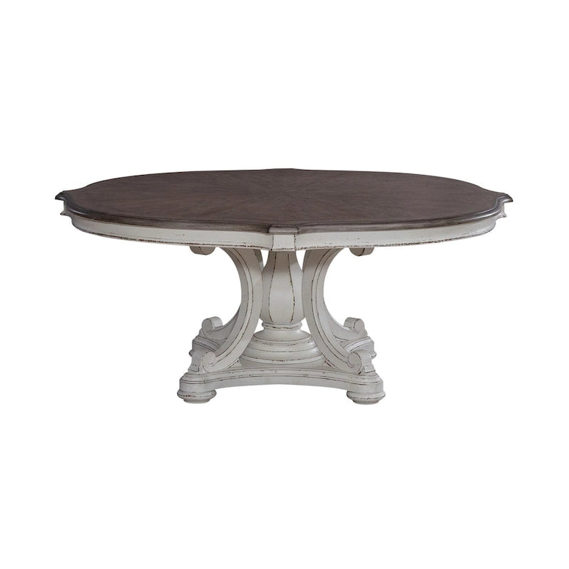 Ensemble de table ronde Magnolia Manor blanc antique et écorce vieillie
