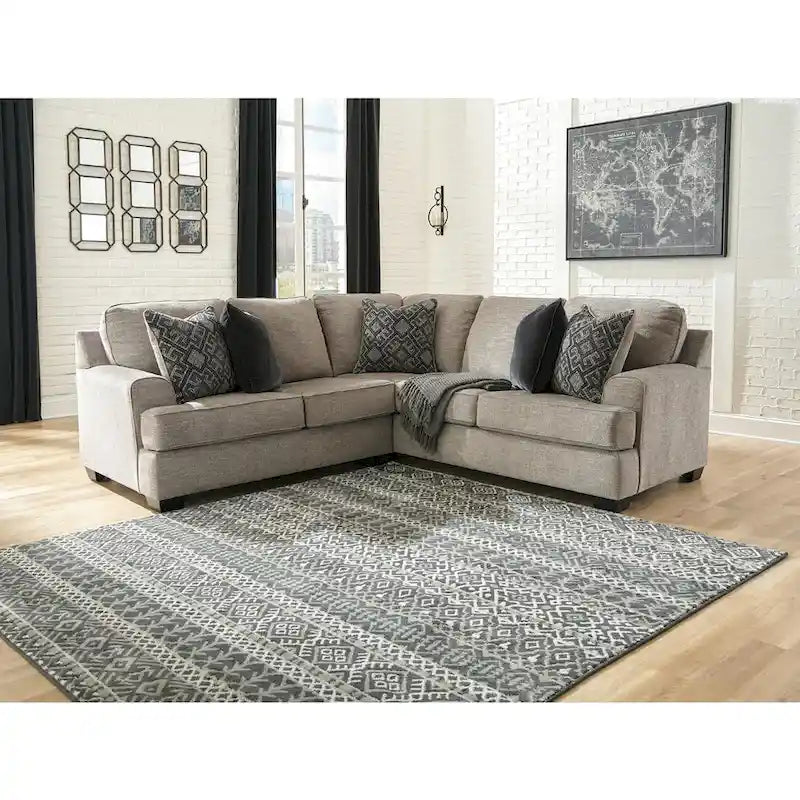 Canapé d'angle 2 places beige et gris – Rembourré, ensemble de salon moderne