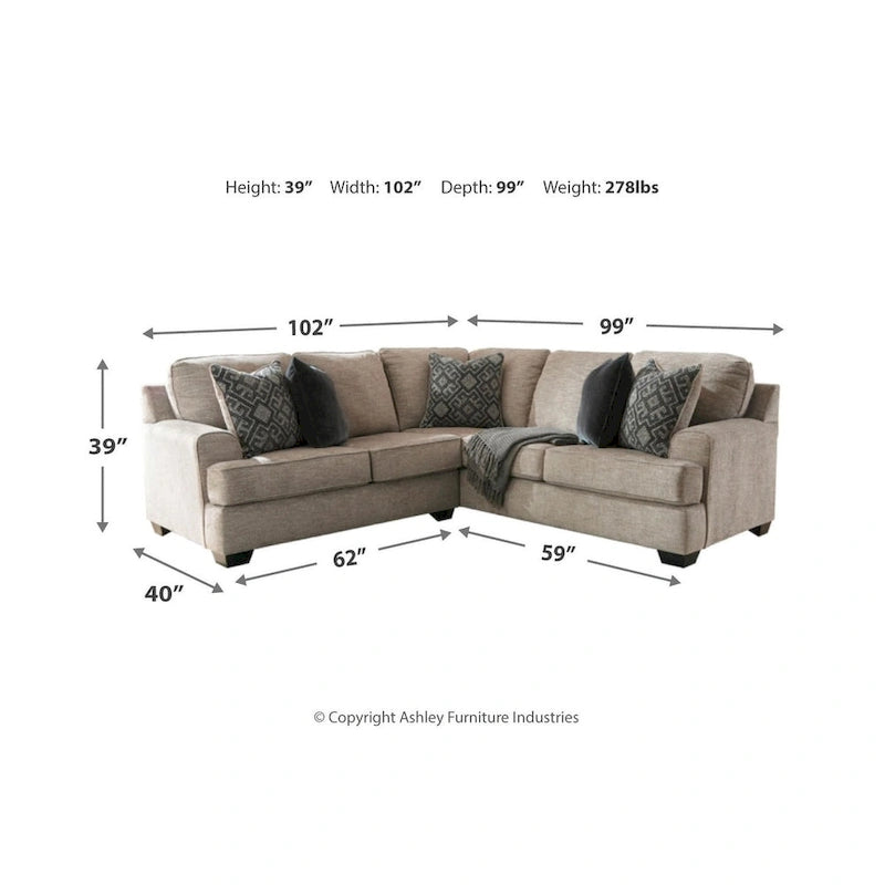 Canapé d'angle 2 places beige et gris – Rembourré, ensemble de salon moderne