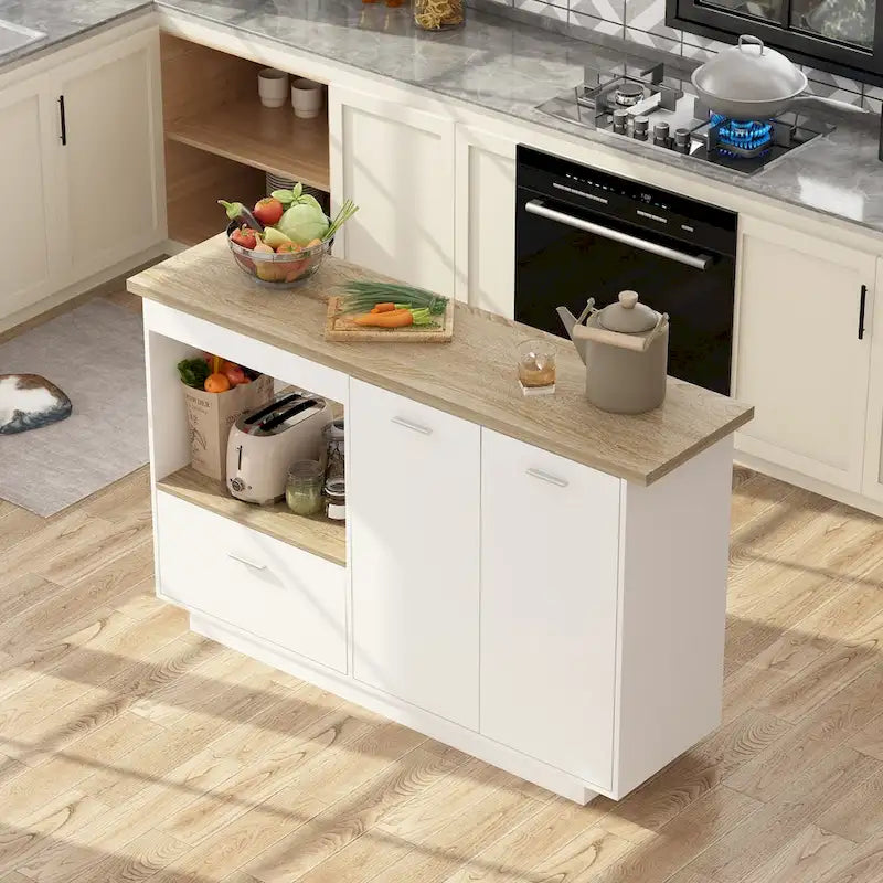 Îlot de cuisine extensible chêne et marron avec rangement