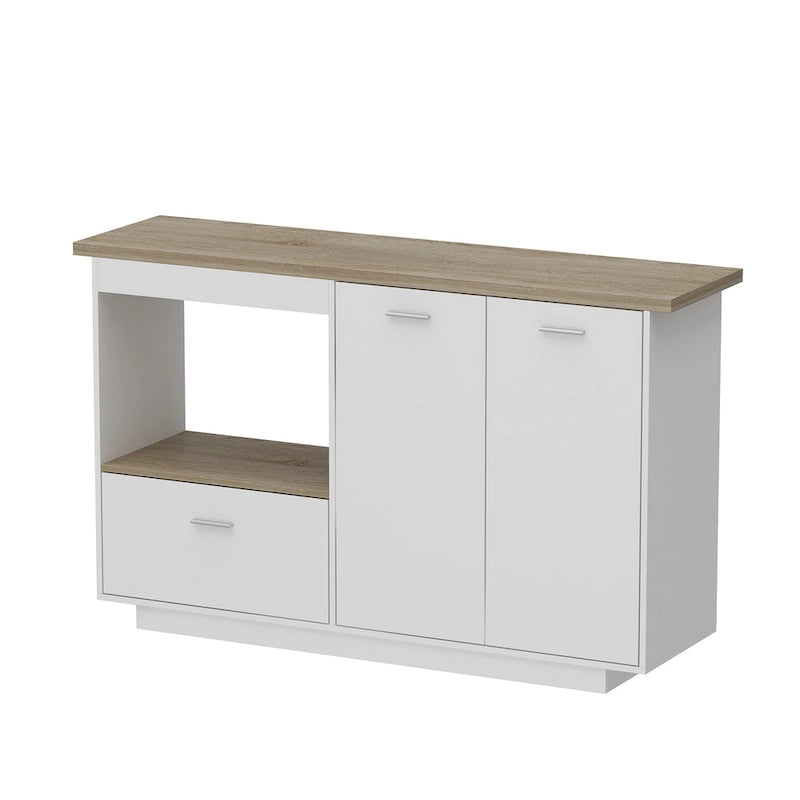 Îlot de cuisine extensible chêne et marron avec rangement