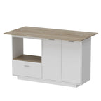 Îlot de cuisine extensible chêne et marron avec rangement