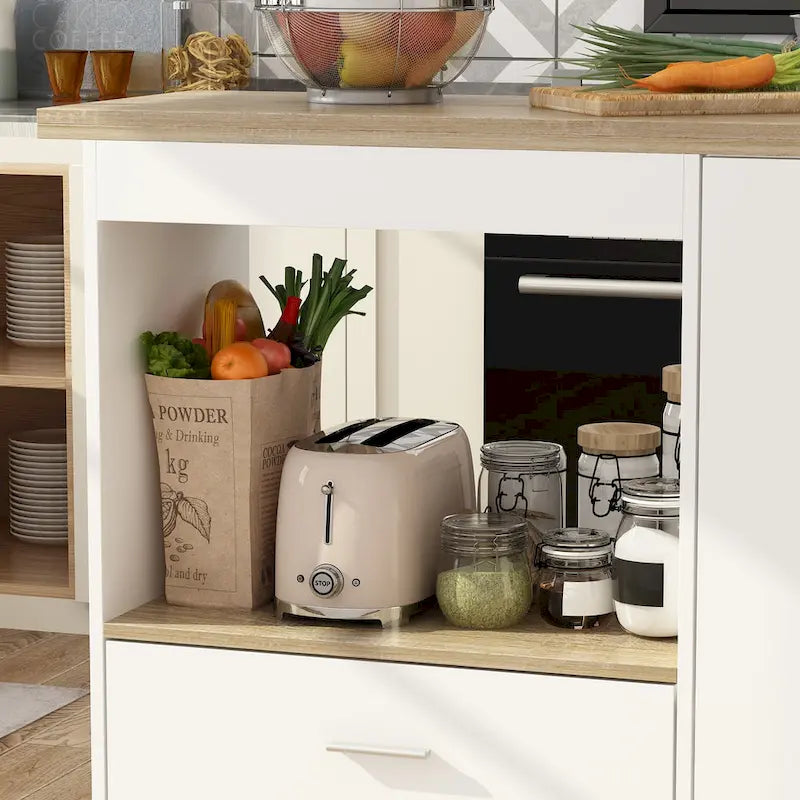 Îlot de cuisine extensible chêne et marron avec rangement