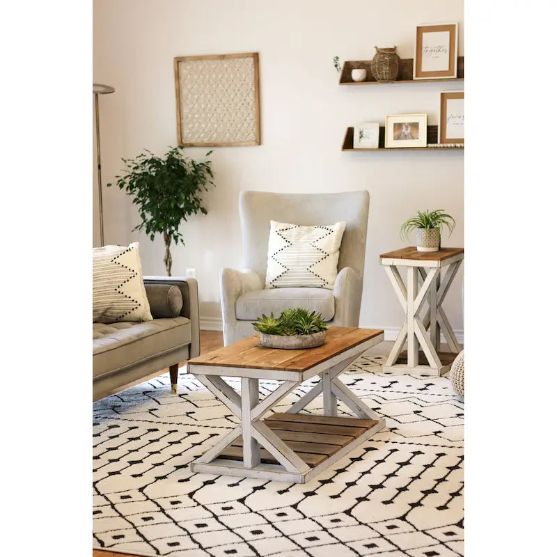 Table basse Off-White en bois recyclé avec rangement