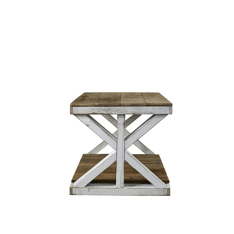 Table basse Off-White en bois recyclé avec rangement