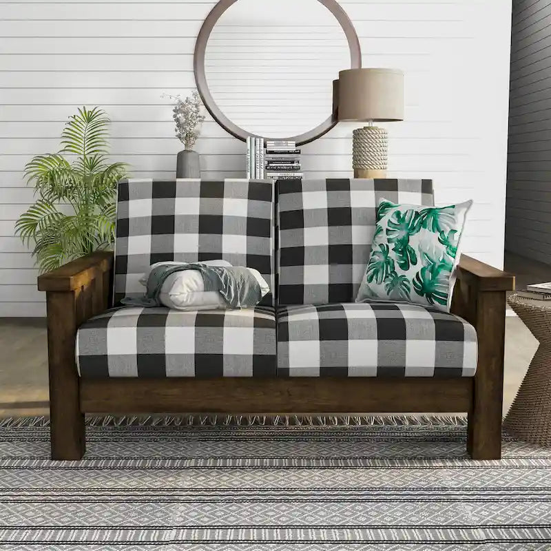 Causeuse en tissu à carreaux chêne rustique – 2 places