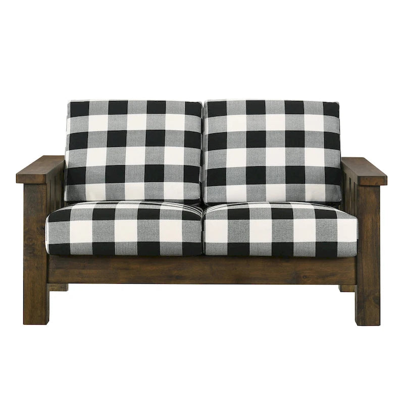 Causeuse en tissu à carreaux chêne rustique – 2 places