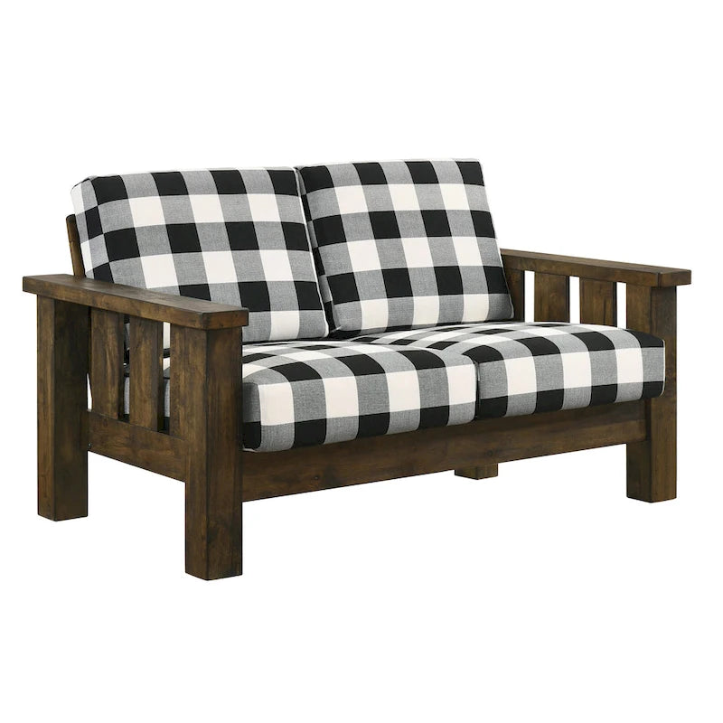 Causeuse en tissu à carreaux chêne rustique – 2 places