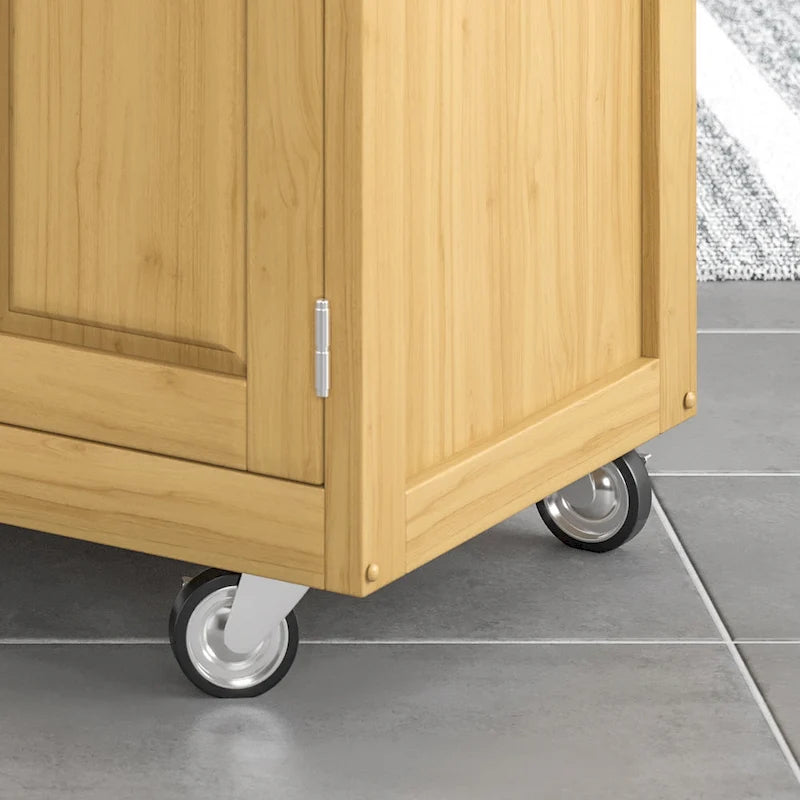 Desserte de cuisine mobile en bois naturel avec plateau en acier inoxydable