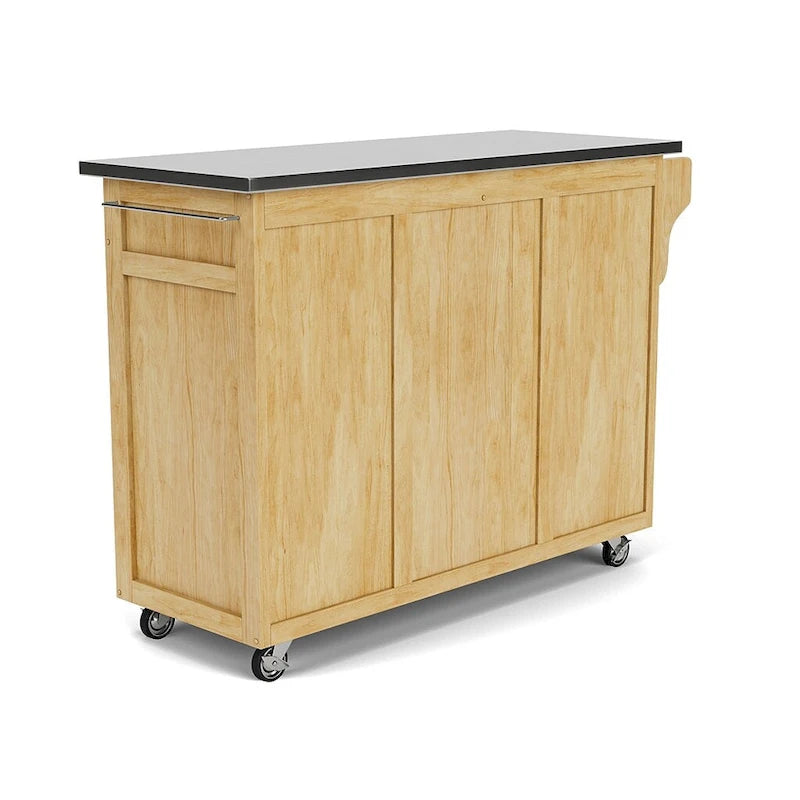 Desserte de cuisine mobile en bois naturel avec plateau en acier inoxydable
