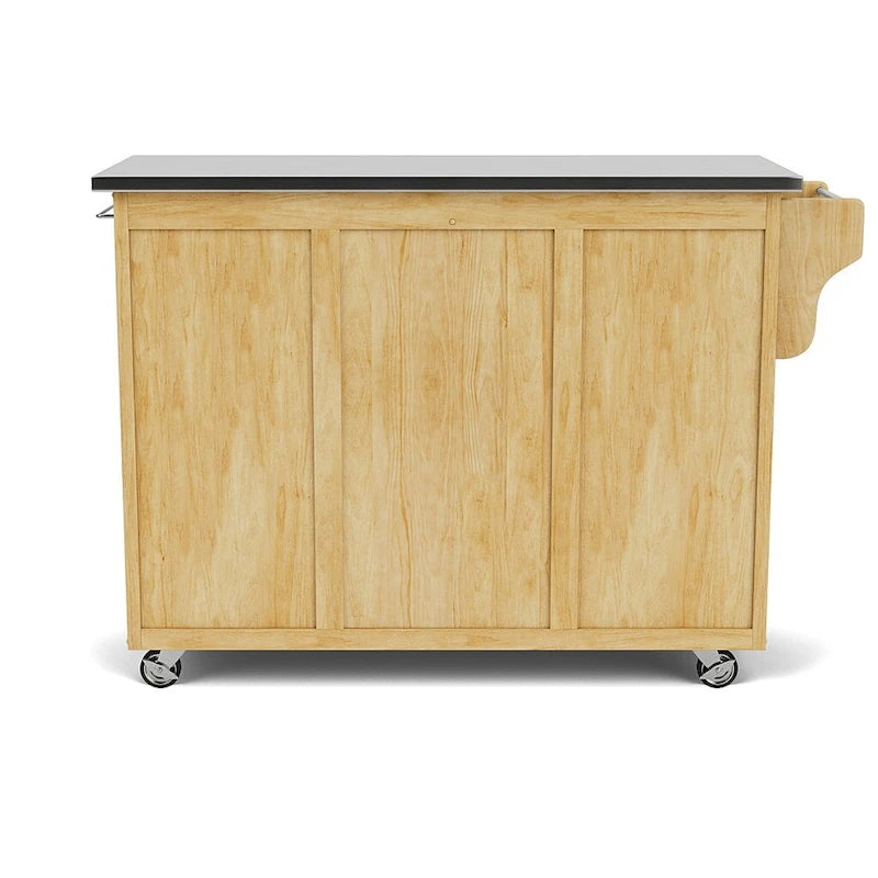 Desserte de cuisine mobile en bois naturel avec plateau en acier inoxydable