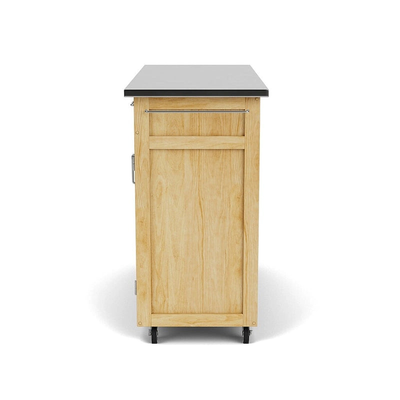 Desserte de cuisine mobile en bois naturel avec plateau en acier inoxydable