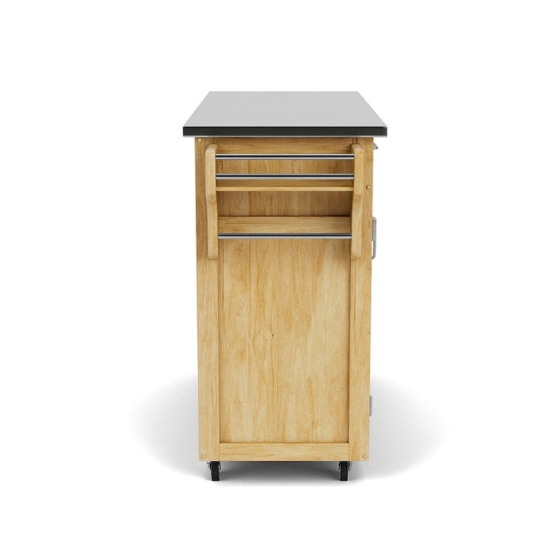 Desserte de cuisine mobile en bois naturel avec plateau en acier inoxydable