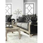 Ensemble sofa et causeuse Roundhill Furniture San Marino en tissu bicolore avec cadre en bois et 3 tables, couleur ébène