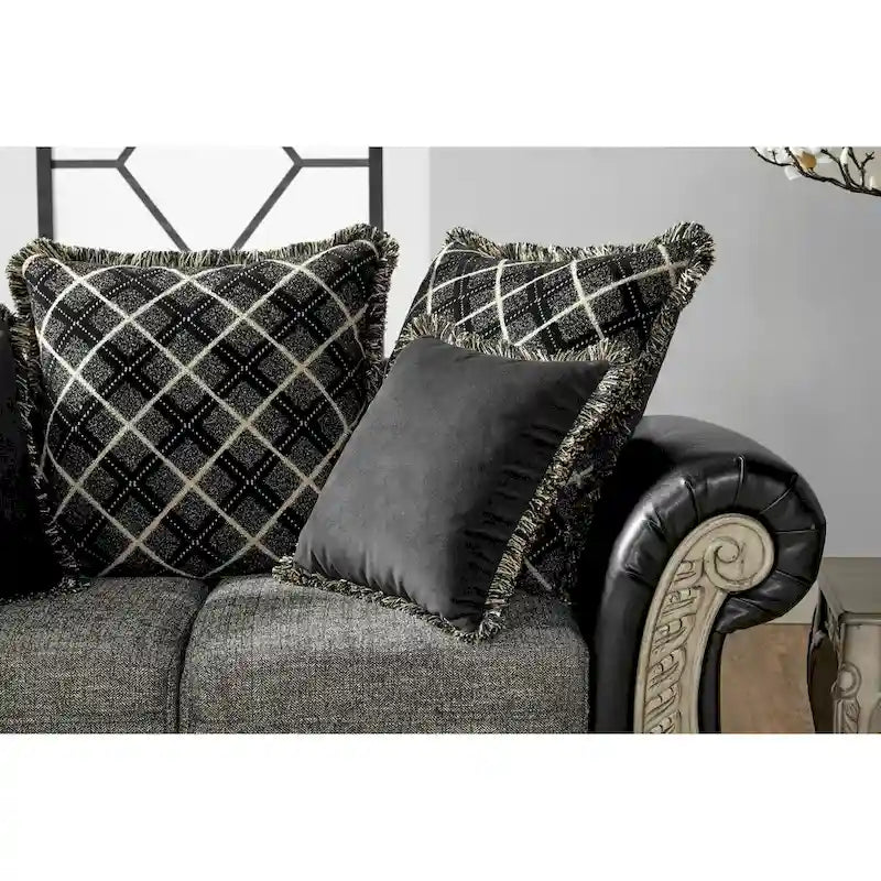 Ensemble sofa et causeuse Roundhill Furniture San Marino en tissu bicolore avec cadre en bois et 3 tables, couleur ébène