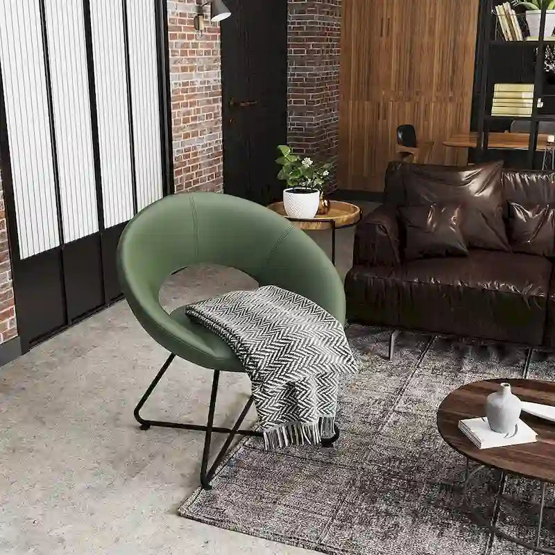 Fauteuil pivotant en velours vert olive