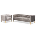 Ensemble canapé et fauteuil 2 pièces, finition velours et or, style glamour