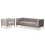 Ensemble canapé et fauteuil 2 pièces, finition velours et or, style glamour