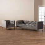 Ensemble canapé et fauteuil 2 pièces, finition velours et or, style glamour