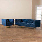 Ensemble canapé et fauteuil 2 pièces, finition velours et or, style glamour