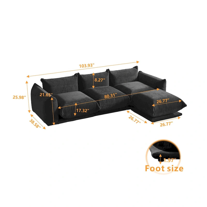 Canapé sectionnel modulaire moderne en chenille noire avec pouf