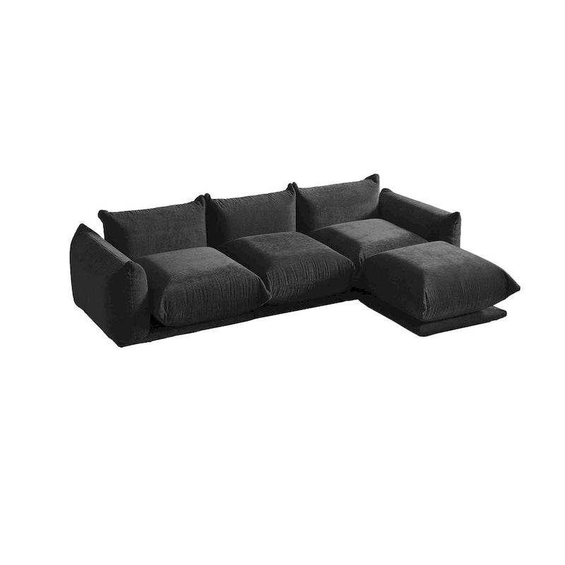 Canapé sectionnel modulaire moderne en chenille noire avec pouf